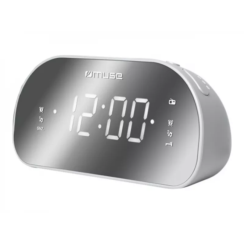 Klokradio Muse M-170CMR — digitale klokradio, 1,2 inch led-display, FM, AC 230V, AAA-back-up, spiegel/wit