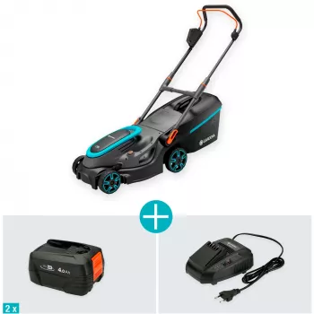 Accu-grasmaaier PowerMax 37/36V P4A Ready-To-Use set, 36 volt (2x18V) (zwart/grijs, 2x Li-ion-accu 4,0Ah, POWER FOR ALL ALLIANCE)