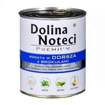 Natvoer voor honden dolina noteci Premium — kabeljauw & broccoli, 800 g, volwassen honden, graanvrij, glutenvrij