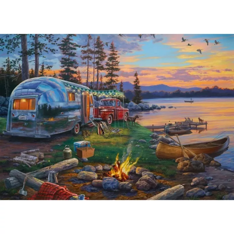 Puzzel schmidt spiele 58533 — 1000 stukjes, 'Camping-Idyll am See' landschapsillustratie