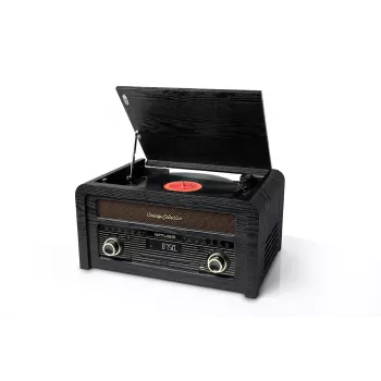 Platenspeler muse MT-115 W — zwart/goud, 33-45-78 tpm, J-vormige toonarm, draaiknop voor het volume, 240V AC