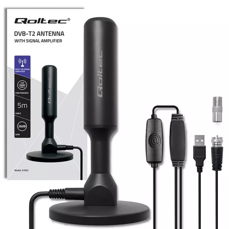 TV-antenne QOLTEC DVB-T2 28 dBi met signaalversterker, binnen-/buitenontvangst