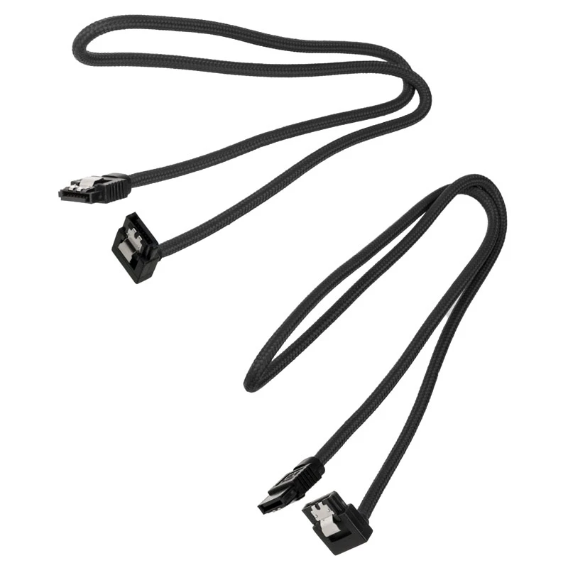 Corsair CC-8900282 Premium gesleeved SATA-kabel, gehoekt, 60 cm, zwart, verpakking van 2