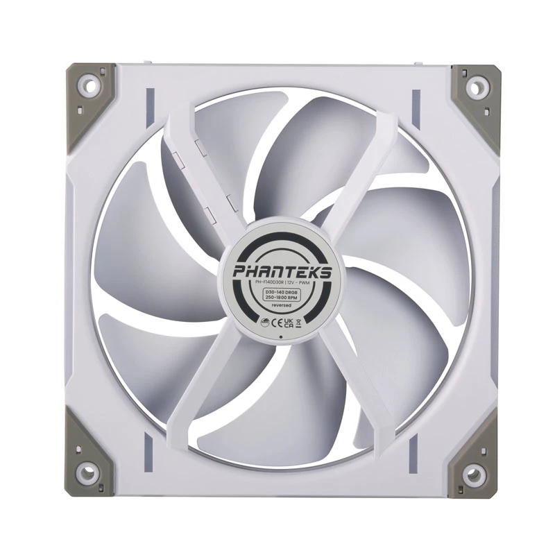 Phanteks D30-140 140mm wit PWM behuizingsventilator 3-pack — 140x30 mm, 250–1800 U/min, FDB