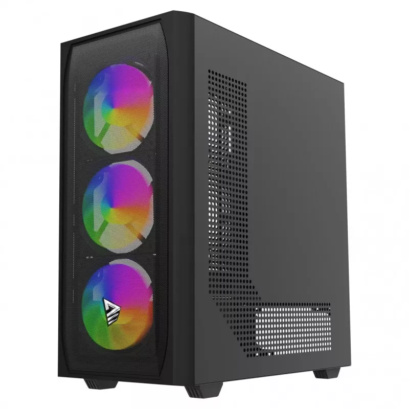 PC-behuizing SAVIO Noctis Flow RGB — Cube, ATX/Mini-ITX, 3x 120 mm frontventilatoren, zijvenster van gehard glas, max. GPU 35 cm