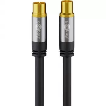 Goobay TV-antennekabel (135 dB type), 4-voudig afgeschermd, 2 m, zwart – verguld, coax-bus > coax-stekker (70367)