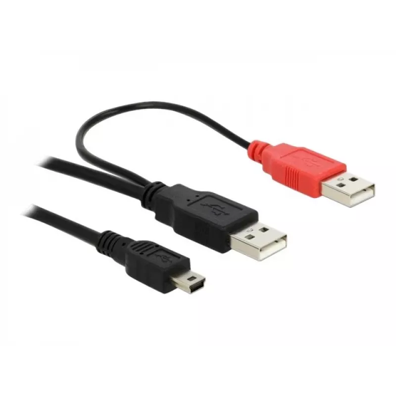 USB-kabel DeLOCK 2x USB2.0-A stekker / USB mini 5-polig 1 m zwart