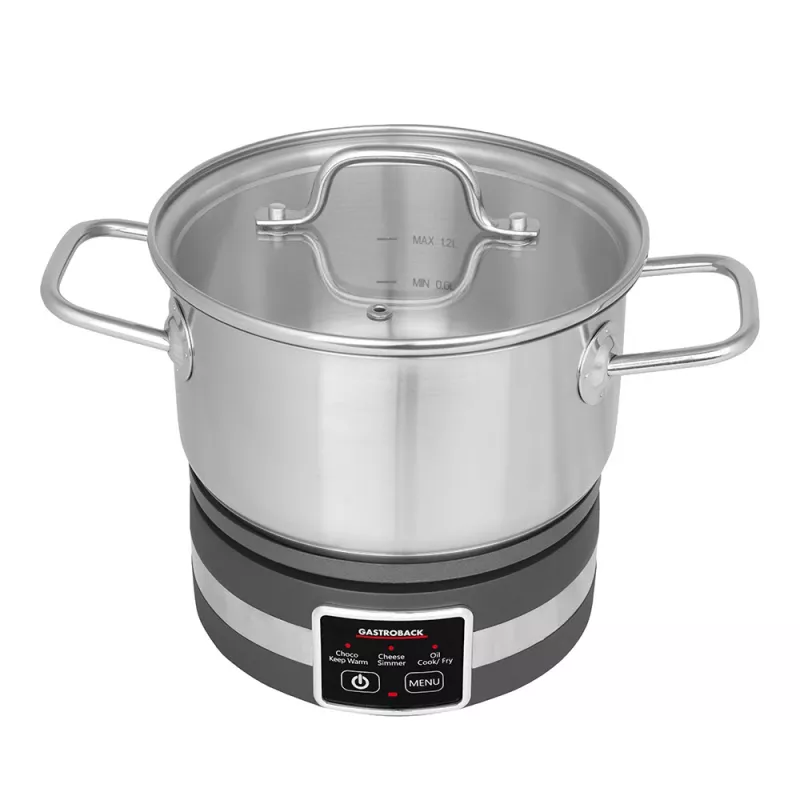Gastroback 42568 Fondue MultiCook 4in1 en kookplaat, 1200 W, roestvrijstalen pan van 2,3 l, 8 vorkjes