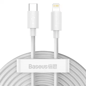 Baseus Simple Wisdom datakabelkit USB-C naar Lightning PD 20W (2 stuks/set) 1,5m wit