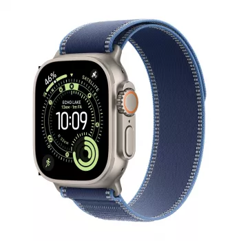 Apple Watch Ultra 3 GPS + Cellular 49mm Natural Titanium behuizing met Blue/Bright Blue Trail Loop - S/M | Apple