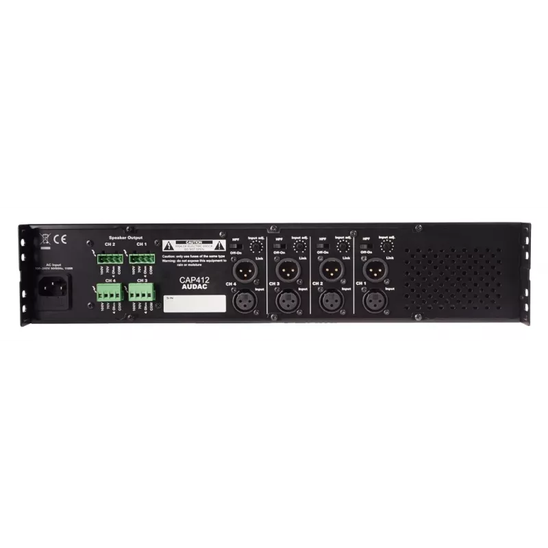 Audac CAP412 4-kanaals eindversterker, 4 x 120 W (480 W), 100 V