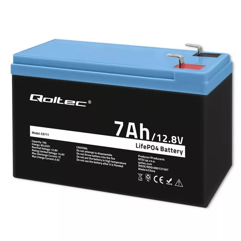 LiFePO4-accu 12,8V 7Ah, 89,6Wh, BMS