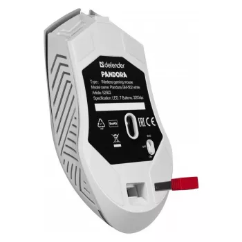 Draadloze gaming-muis DEFENDER Pandora White – ambidexter, 3200 DPI, 6 knoppen, programmeerbaar, optisch, USB