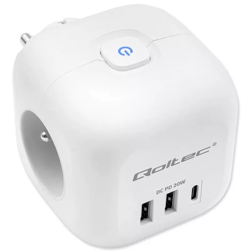 Stekkerdoos QOLTEC 52548 met 3× AC-stopcontacten en USB-aansluiting