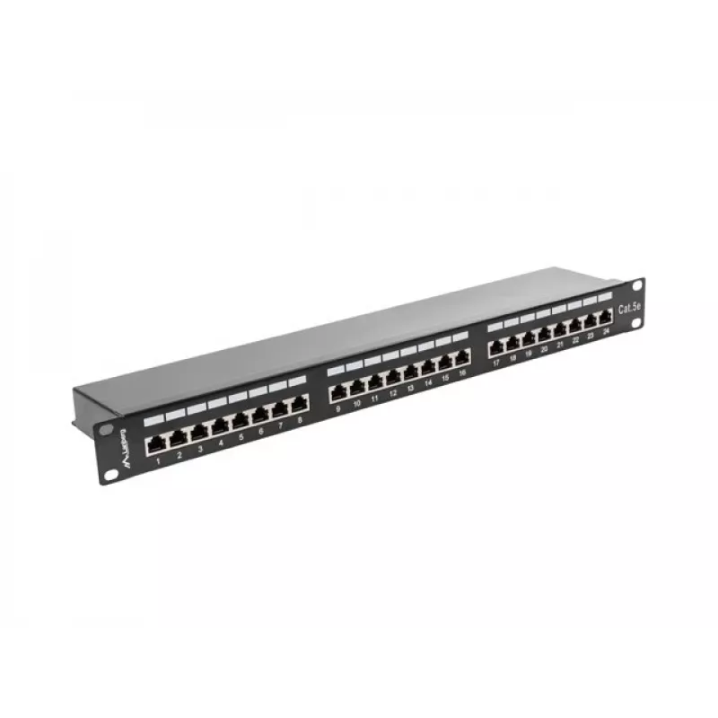 Patchpanel 1U LANBERG PPS5-1024-B — 24-poorts RJ-45 Cat5, metaal, zwart, rackmontage
