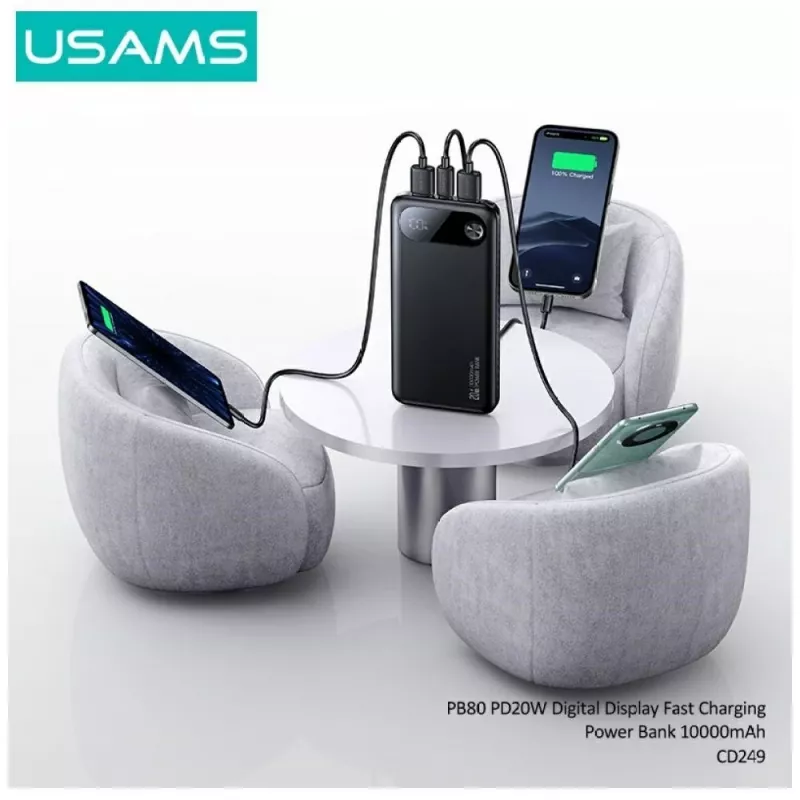 Draagbare powerbank usams PB80 10000mAh 20W PD wit