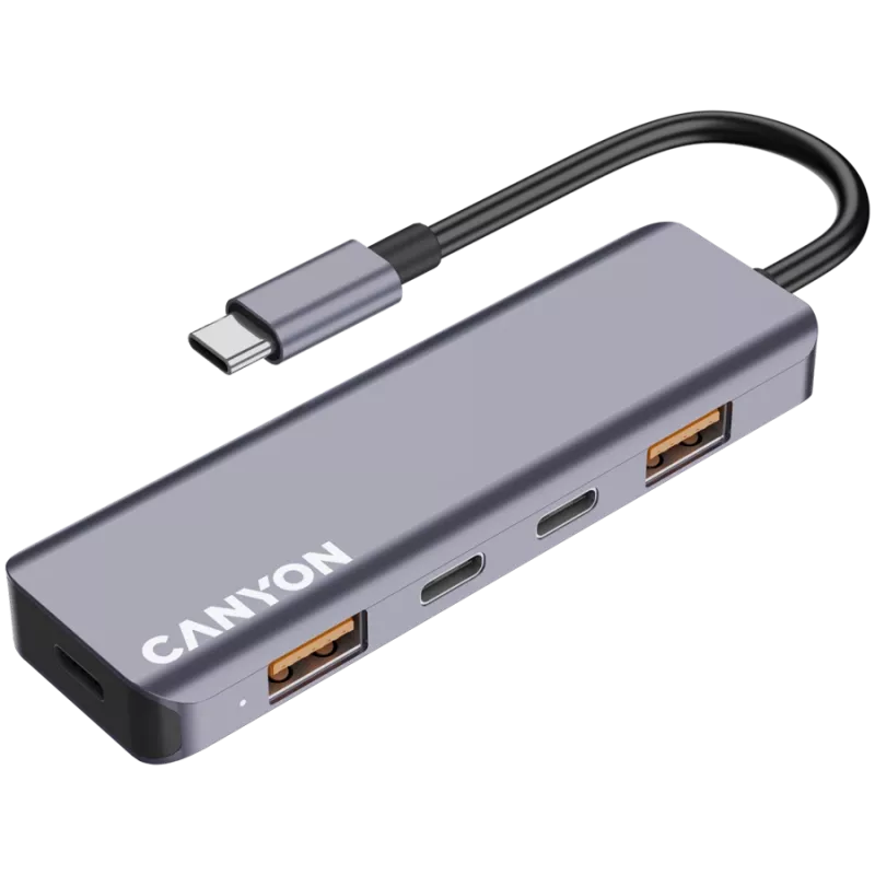 Canyon DS-18 - USB-C hub - 5 poorten - 1x USB-C 5V DC opladen - 2x USB-C - 10 Gbit/s - 2x USB 3.2