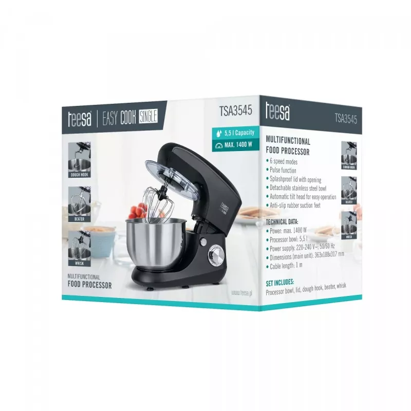 TEESA keukenmachine EASY COOK Single zwart TSA3545-B 1000W 4L
