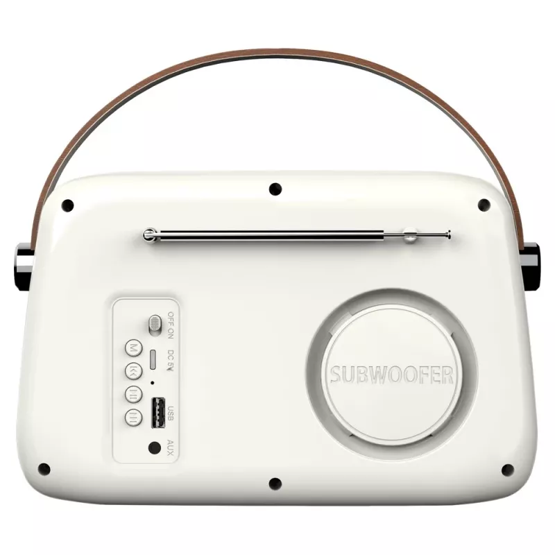 Draagbare radio SAVIO RS-02 — analoge FM-tuner, Bluetooth 5.3, USB-voeding, 3 W, wit