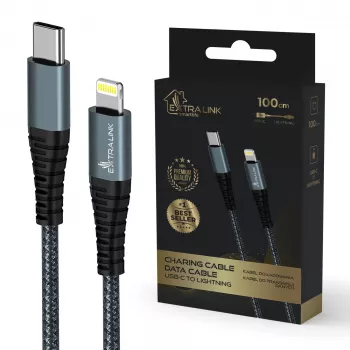 Kabel Extralink Smart Life 27W USB-C naar Lightning 100 cm TPE 9V 3A zwart