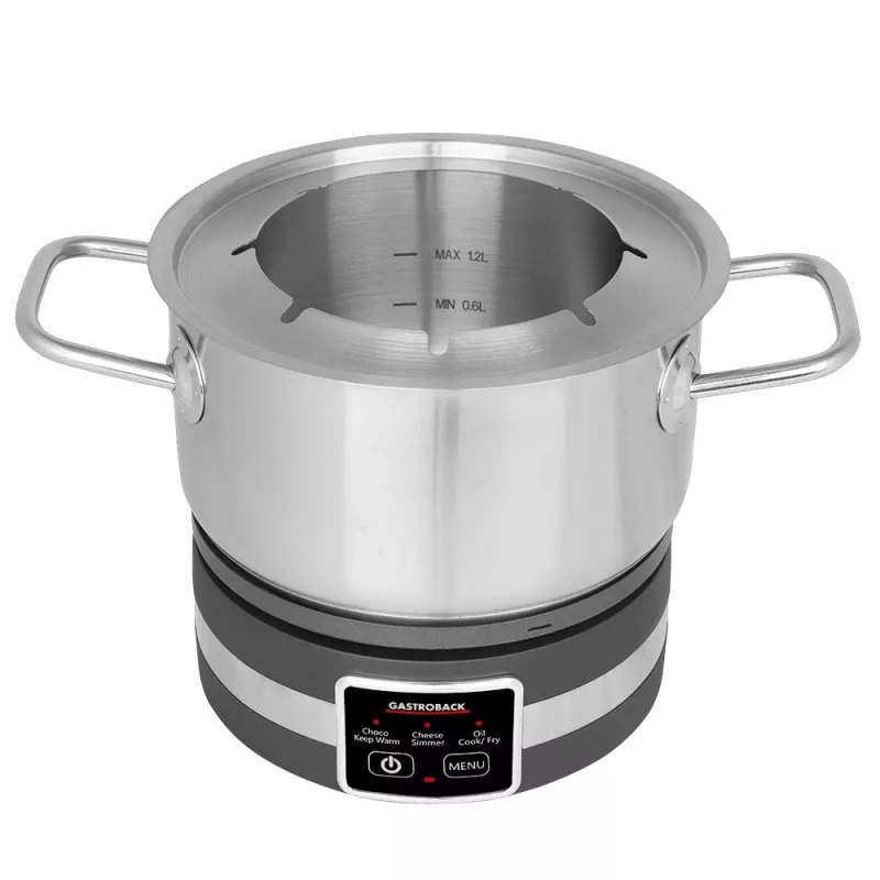 Gastroback 42568 Fondue MultiCook 4in1 en kookplaat, 1200 W, roestvrijstalen pan van 2,3 l, 8 vorkjes