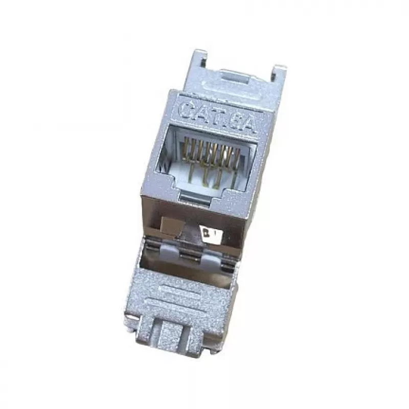 Afgeschermde Cat.6A slanke Keystone Jack, EQUIP 767223, gereedschapsloos, RJ-45, plat, zilver, 8 stuks