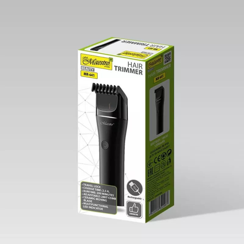 Draadloze haartrimmer Maestro MR-641, keramisch mes, USB-oplaadbaar, 1200 mAh, 45×155×30 mm