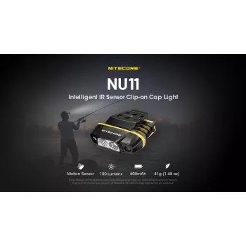 Hoofdlamp Nitecore NU11 — 150 lm, IPX5, USB oplaadbaar, 41 g, geel/zwart