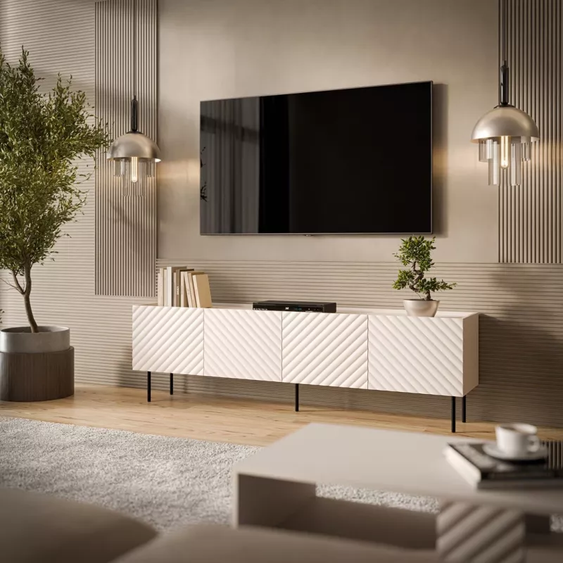 TV-kast Cama LUCCA 4D 200x40x59 cm, cashmere afwerking, grijs spaanplaat blad
