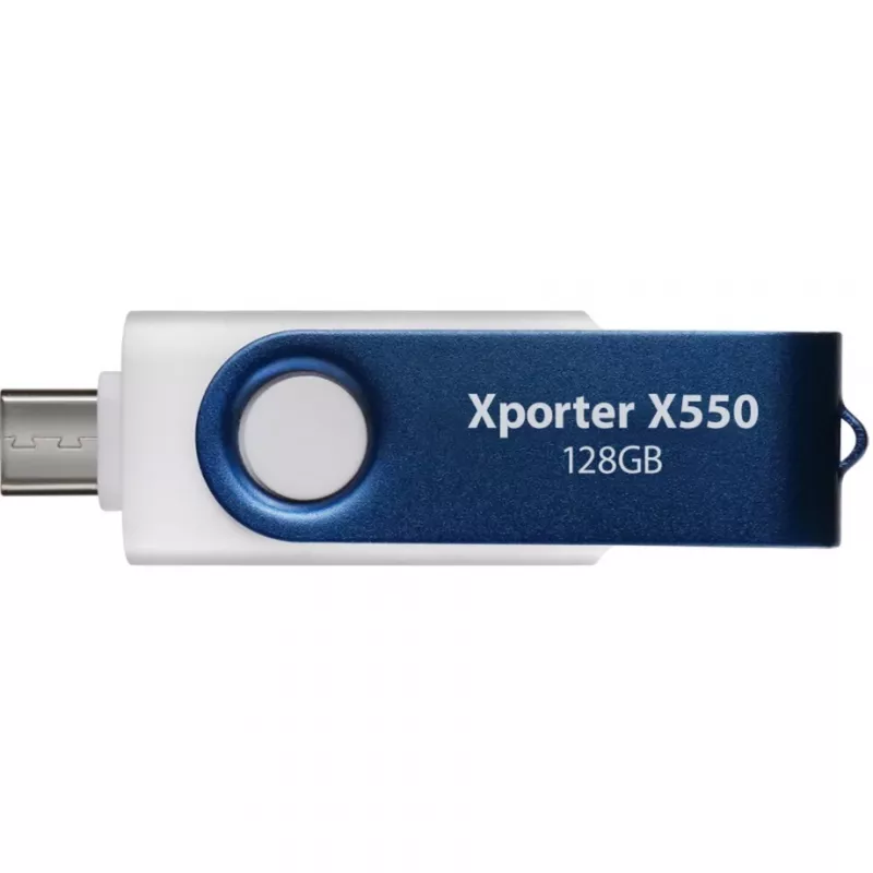 USB-flashdrive PATRIOT Xporter X550 128 GB, dual-interface USB-A en USB-C 3.2 Gen 1, blauw/wit