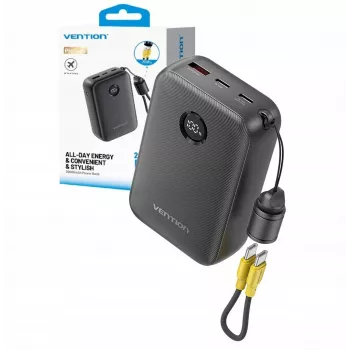 Draagbare oplader Vention FKBB0-C 20000 mAh powerbank, 1x USB-A + 2x USB-C, zwart