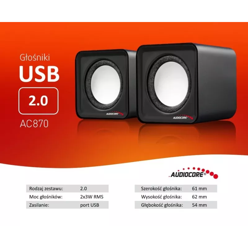 2-weg-pc-luidspreker Audiocore AC870 B — 3 W RMS, bekabelde USB-voeding, 3,5 mm ingang, 2.0 kanalen