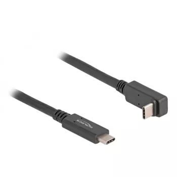 Delock - USB-kabel - 24-pins USB-C (M) naar 24-pins USB-C (M) haaks - USB 3.2 Gen 2 - 3 A - 1,0 m - USB Power Delivery (60 W), ondersteunt 4K 144 Hz (3840 x 2160), tot 10 Gbit/s