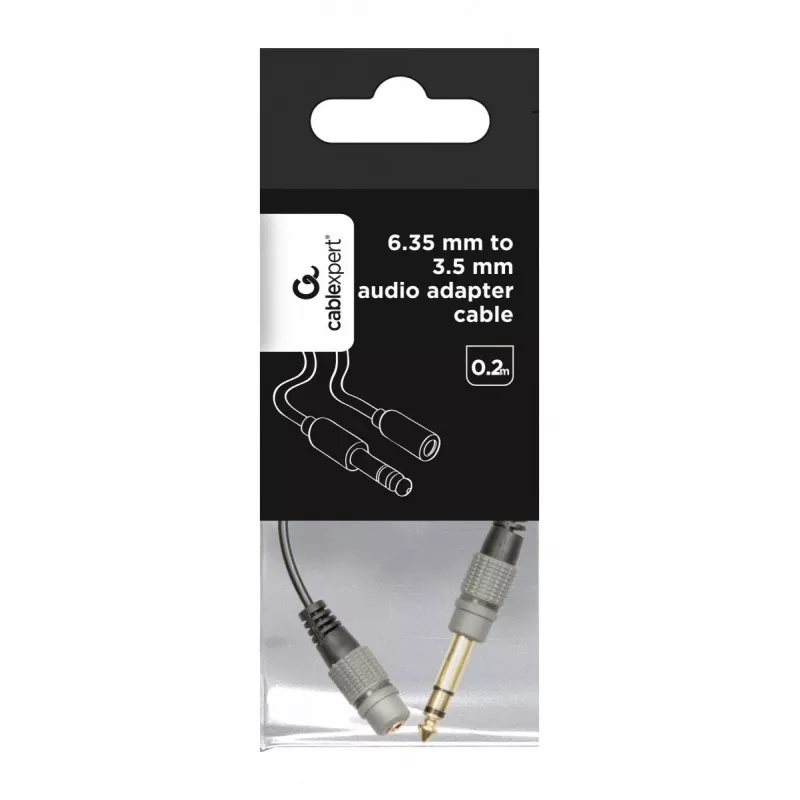 Audiokabel Gembird A-63M35F-0.2M 6,35 mm stekker naar 3,5 mm bus zwart
