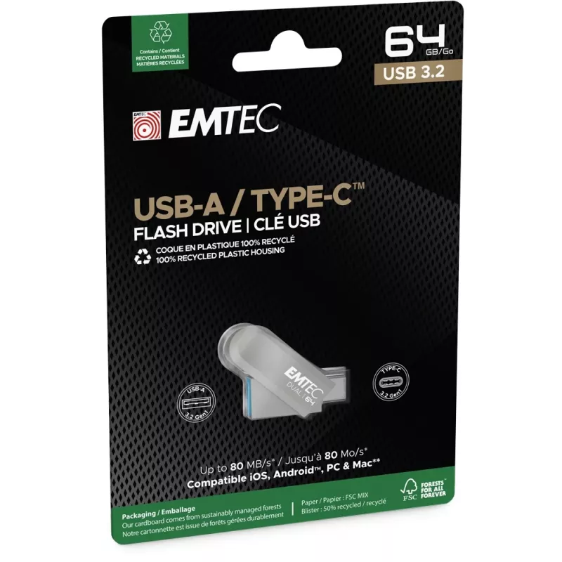 USB-stick Emtec 64 GB USB Type-A USB Type-C D280