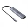 USB-C-hub Unitek H1124AGY01 met 100W PD, HDMI 2.0, 2x USB‑A, 2x USB‑C, SD/microSD-kaartlezer — aluminium