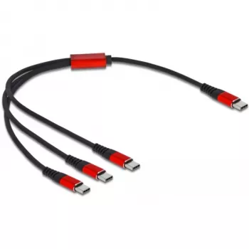 USB-oplaadkabel DeLOCK 3-in-1 USB Type-C naar 3 x USB Type-C 30 cm zwart/rood