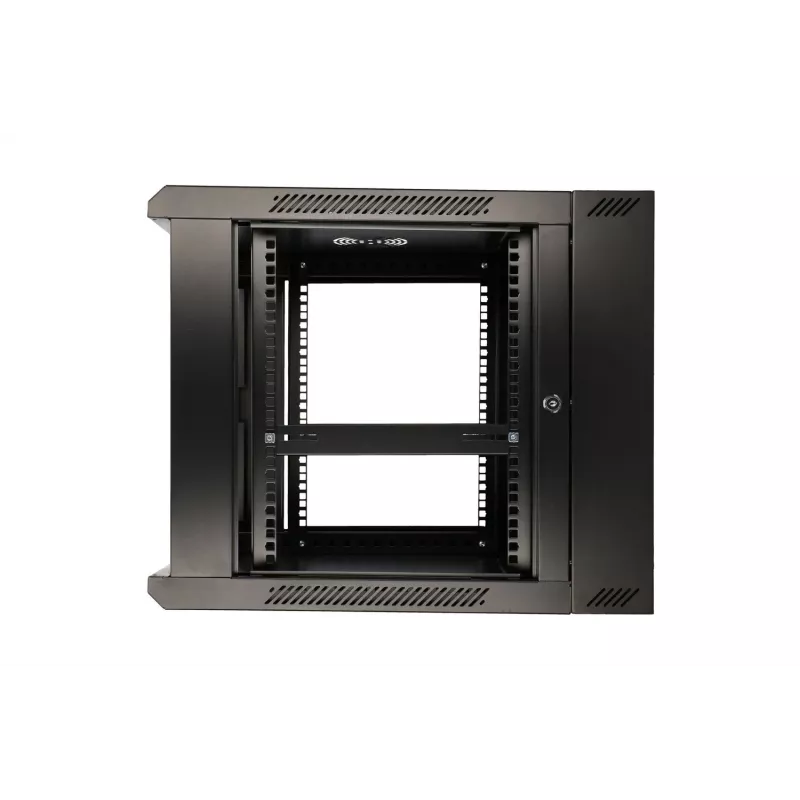 Extralink rackmount-behuizing 9U 600x600 AZH zwart wandgemonteerd, zwaaiend type