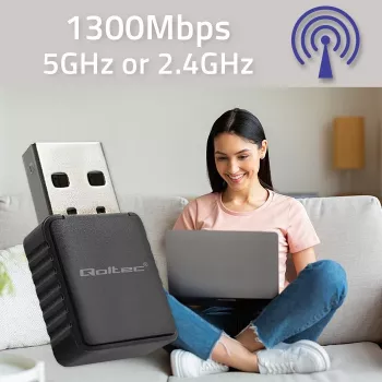 Draadloze USB-adapter QOLTEC 56988 dual-band 1300Mbps USB 3.0