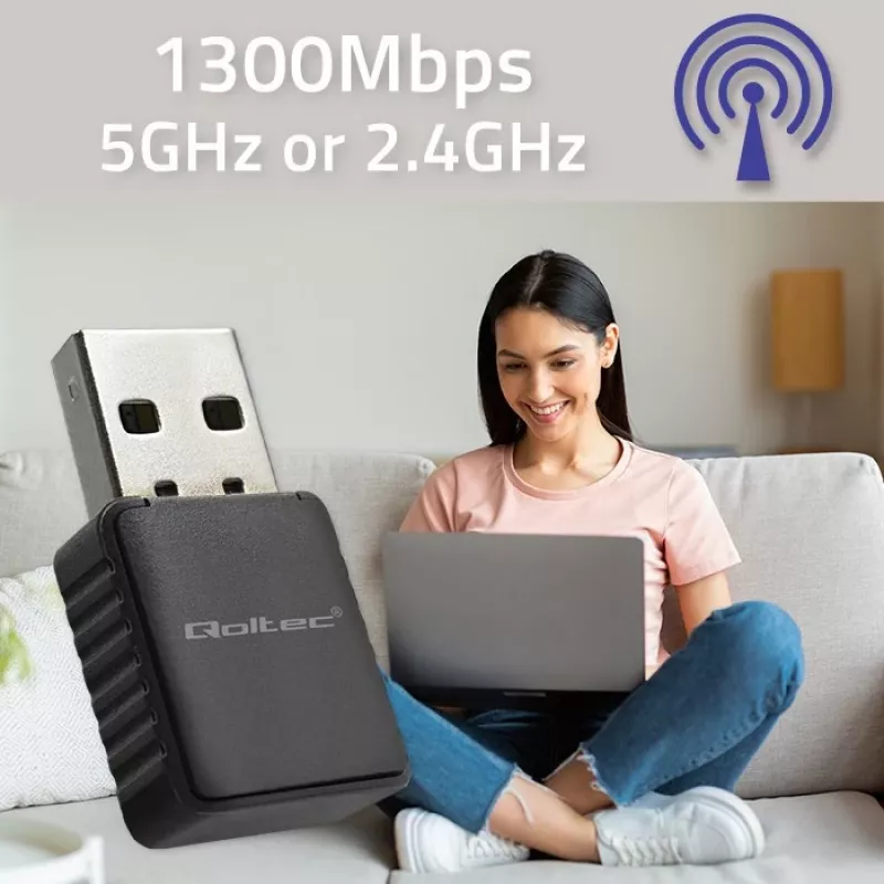 Draadloze USB-adapter QOLTEC 56988 dual-band 1300Mbps USB 3.0