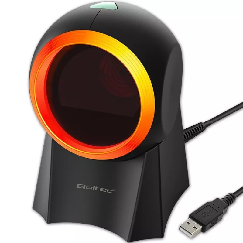 Qoltec 50857 bedrade desktop barcodescanner, 1D/2D, QR, USB, 1,75 m kabel