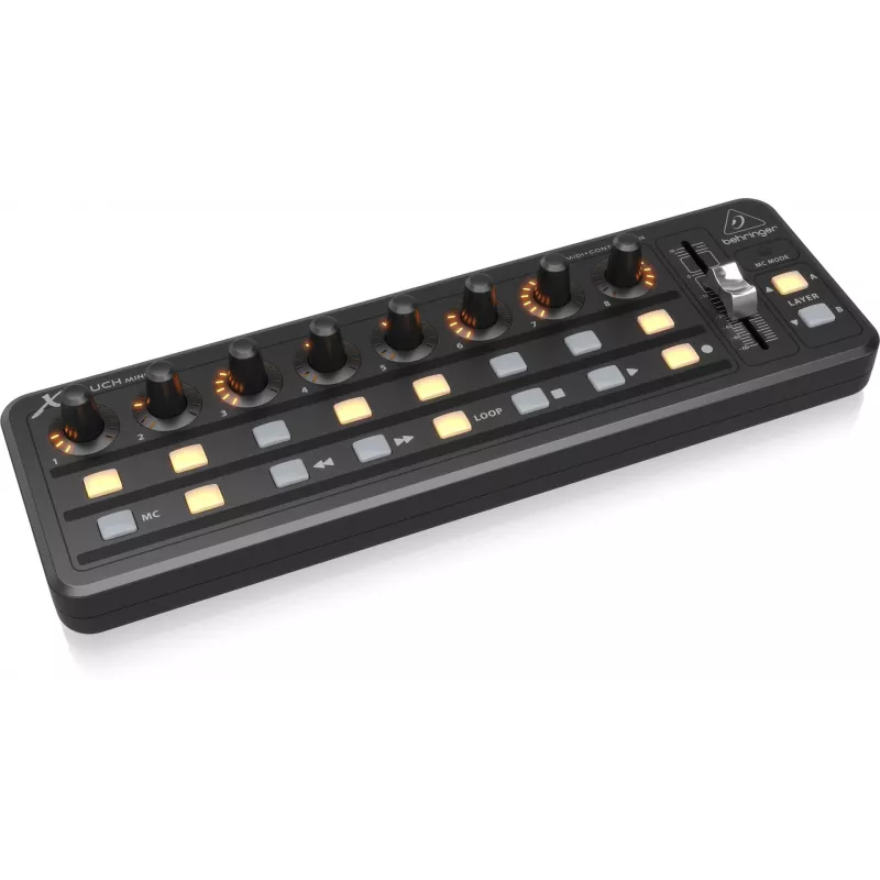 MIDI-toetsenbord USB Behringer X-TOUCH MINI bedieningstype toetsen draaiknoppen schuifregelaars