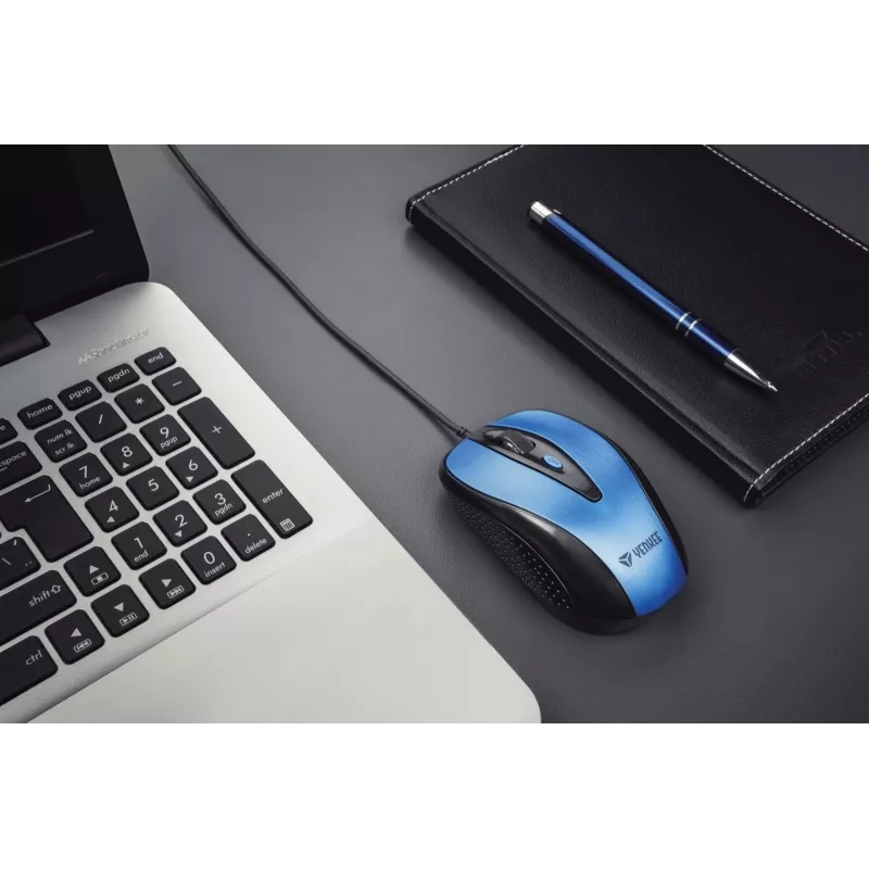 USB-kabelmuis, 4 knoppen, optisch, symmetrisch, blauw
