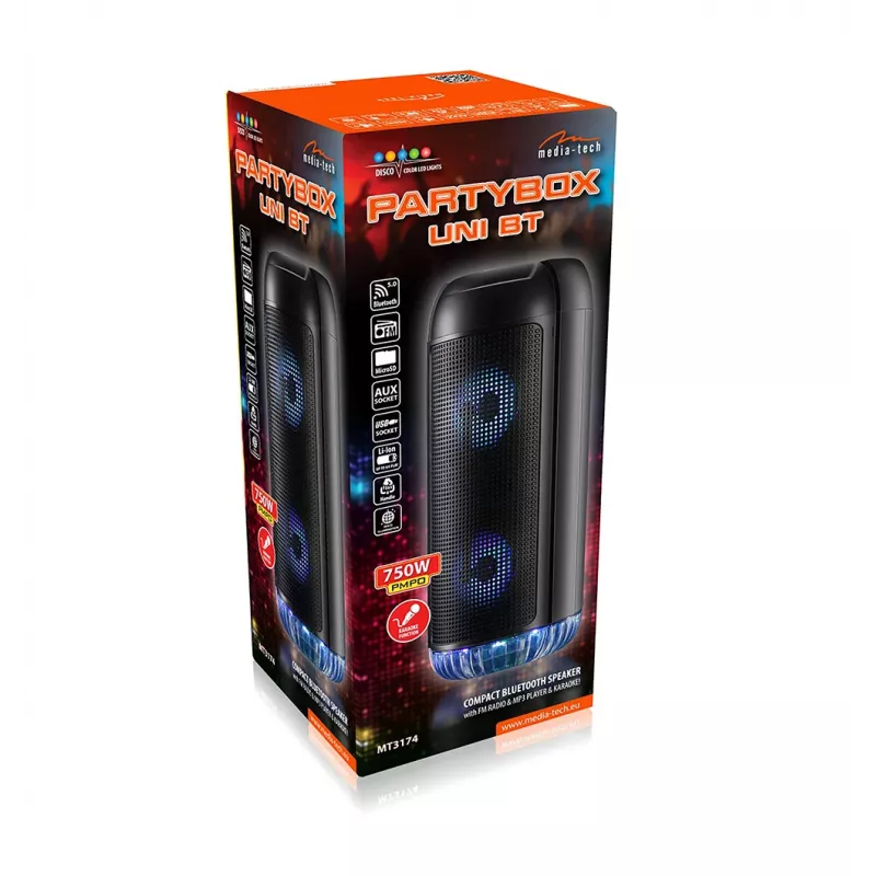 PartyBox UNI draadloze luidspreker met microfoon en karaokefunctie Bluetooth 5.0 MT3174
