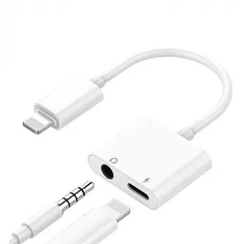 Dual-adapter voor iPhone Lightning - 3,5mm-koptelefoon en oplader
