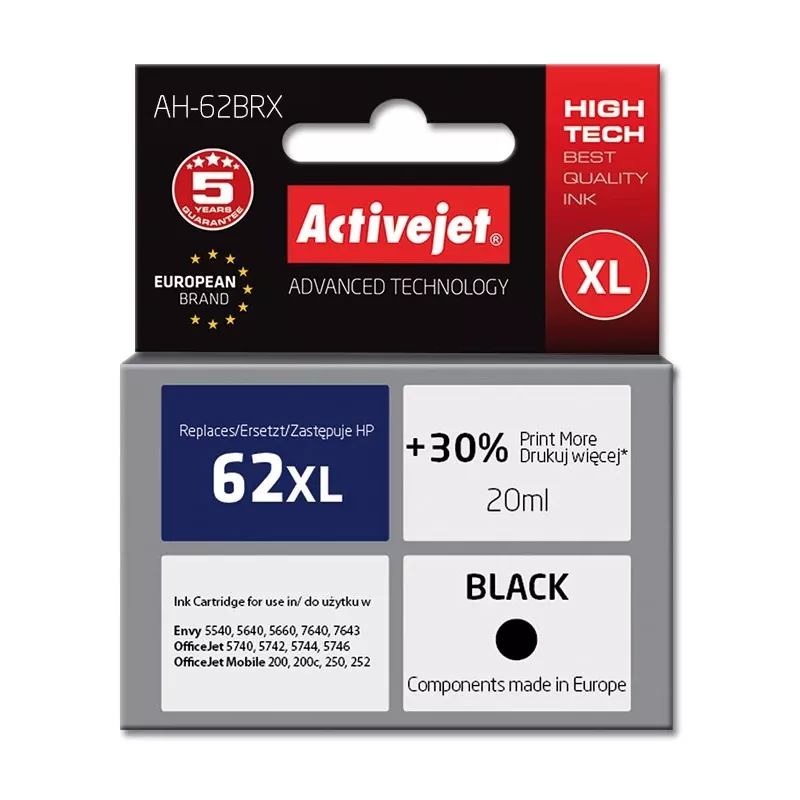 Activejet AH-62BRX inkt (vervanging voor HP 62XL C2P05AE; Premium; 20 ml; zwart)