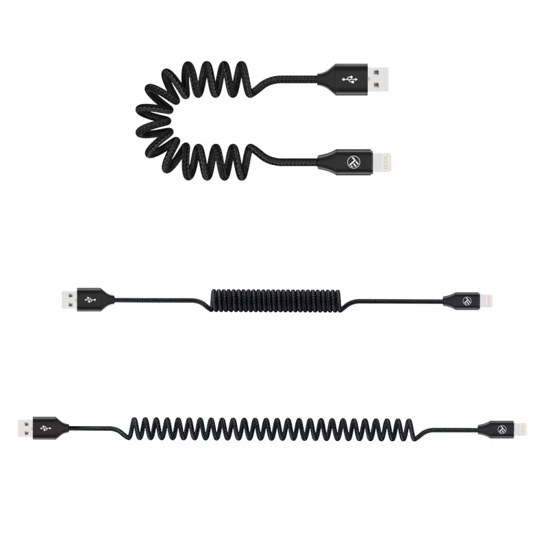 USB-naar-Lightning-datakabel Tellur Extendable 3A, 1,8 m, zwart
