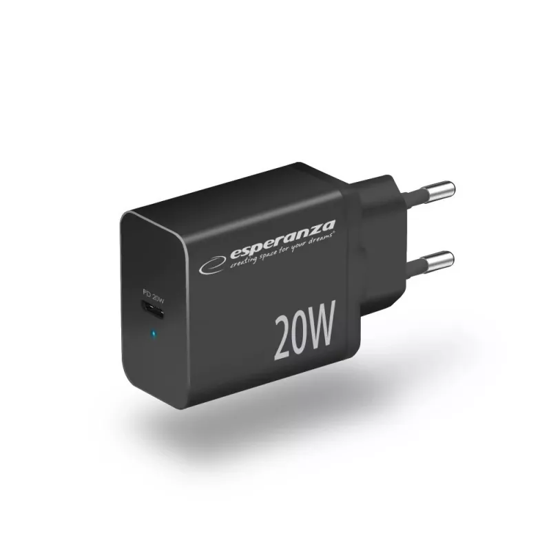 Netlader ESPERANZA EZC104K 20W zwart, USB-voeding voor draagbare apparaten