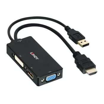 Lindy HDMI naar DisplayPort, DVI en VGA converter, 0,15 m, 2160p, zwart, DP STDP2600, DVI-D PS8222, VGA AG6200, 8 bit, 0 - 65 °C