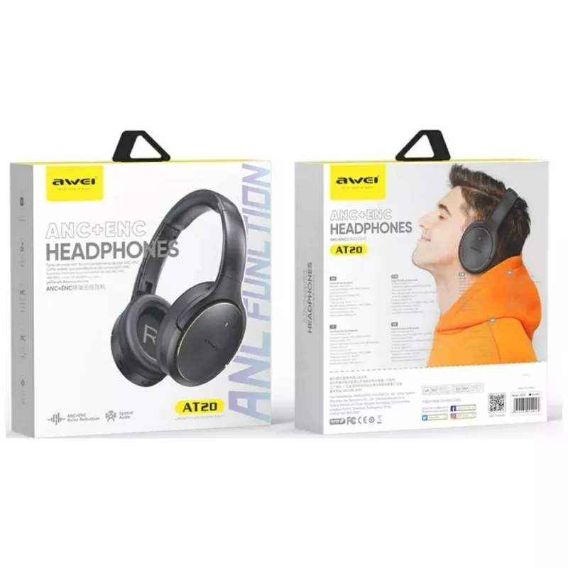 Hoofdtelefoon Awei Bluetooth AT20 ANC ENC 6.0 — draadloos, over-ear met ANC en ENC, Bluetooth 6.0